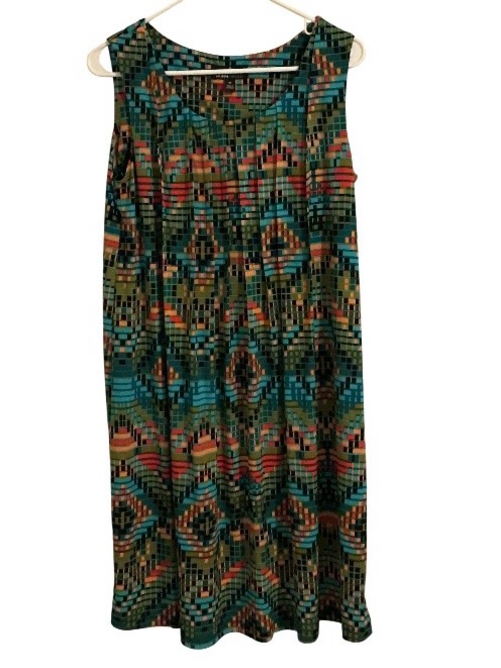 Ronni Nicole Shift Dress Size 10 Sleeveless Teal Boho Tribal Southwestern Print